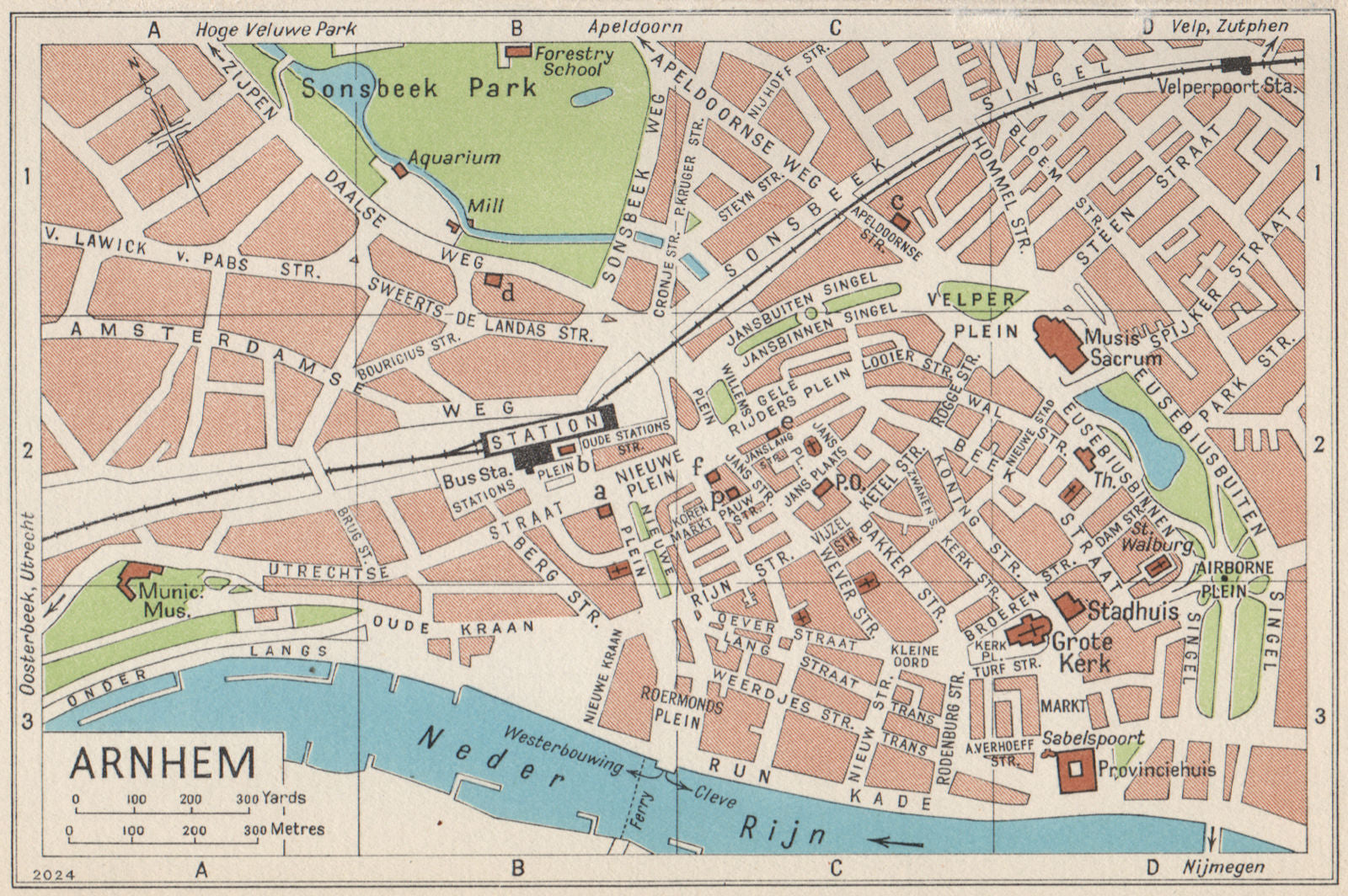 ARNHEM. Vintage town city map plan. Netherlands 1961 old vintage chart